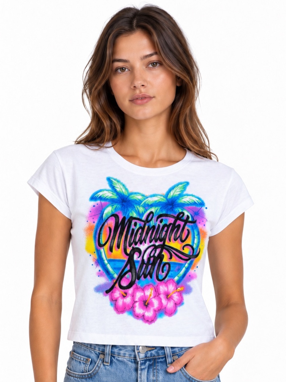 Zara Larsson Graphic Crop Tee Women’s Medium White Cotton
